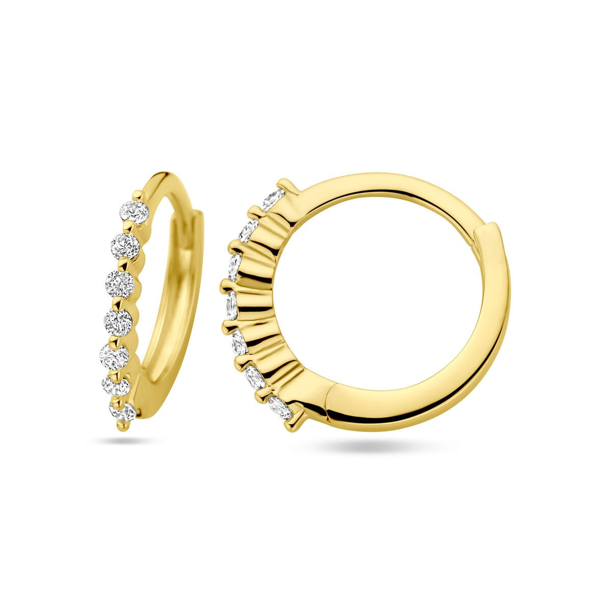 Vergoldete Klappcreolen für Damen – Gelbgold auf 925er Silber mit Zirkonia, 13 mm
