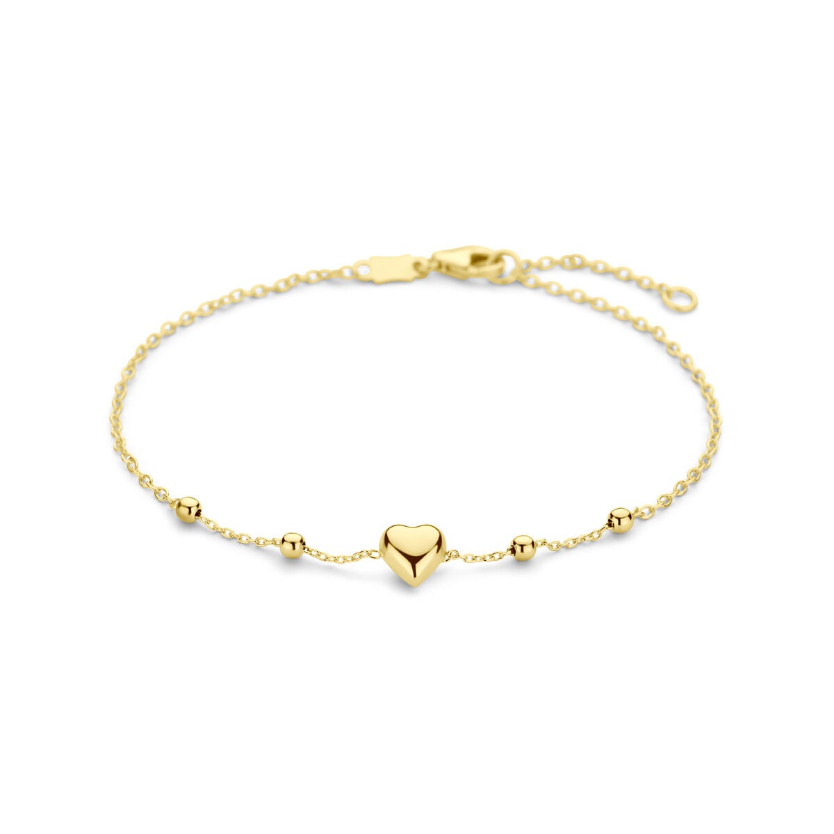 Armband aus 14k Gelbgold mit Herz und kleinen Kugeln