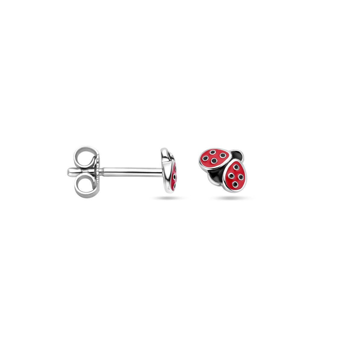 Silberne Kinderohrstecker Marienkäfer mit Emaille