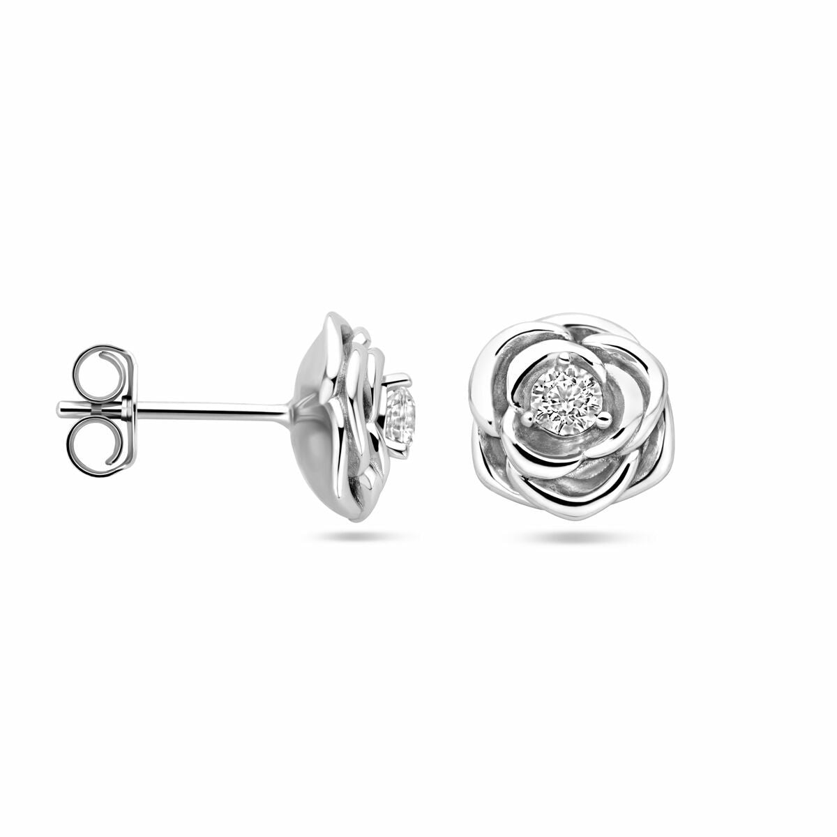 Silberne Ohrstecker Rose mit Zirkonia