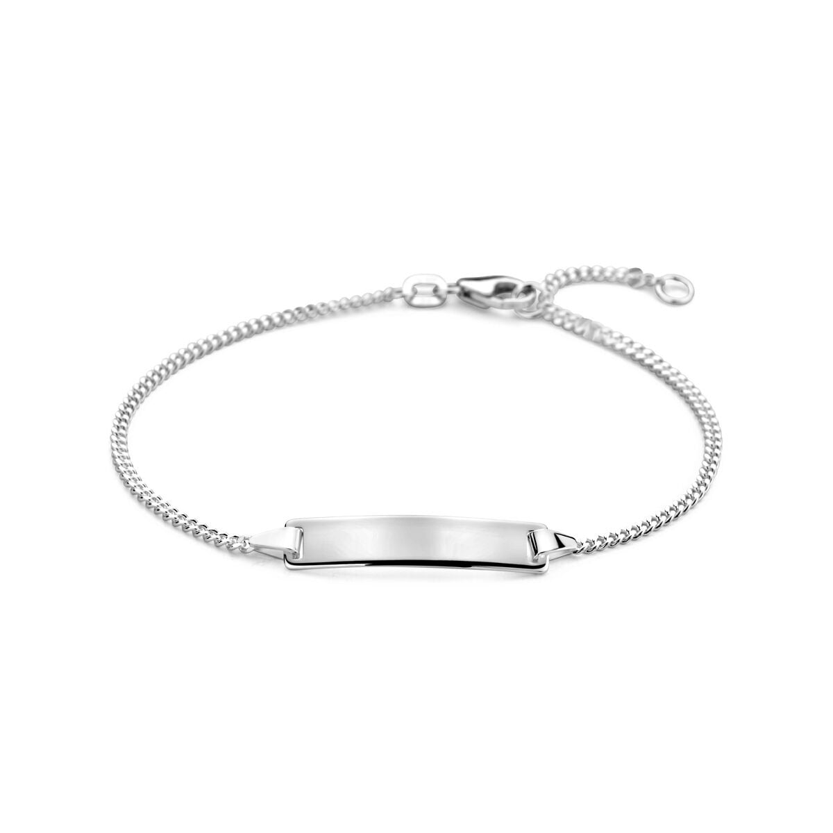 Silberne Damen-Gravurarmband mit Gourmette-Gliedern und gravierbarem Plättchen