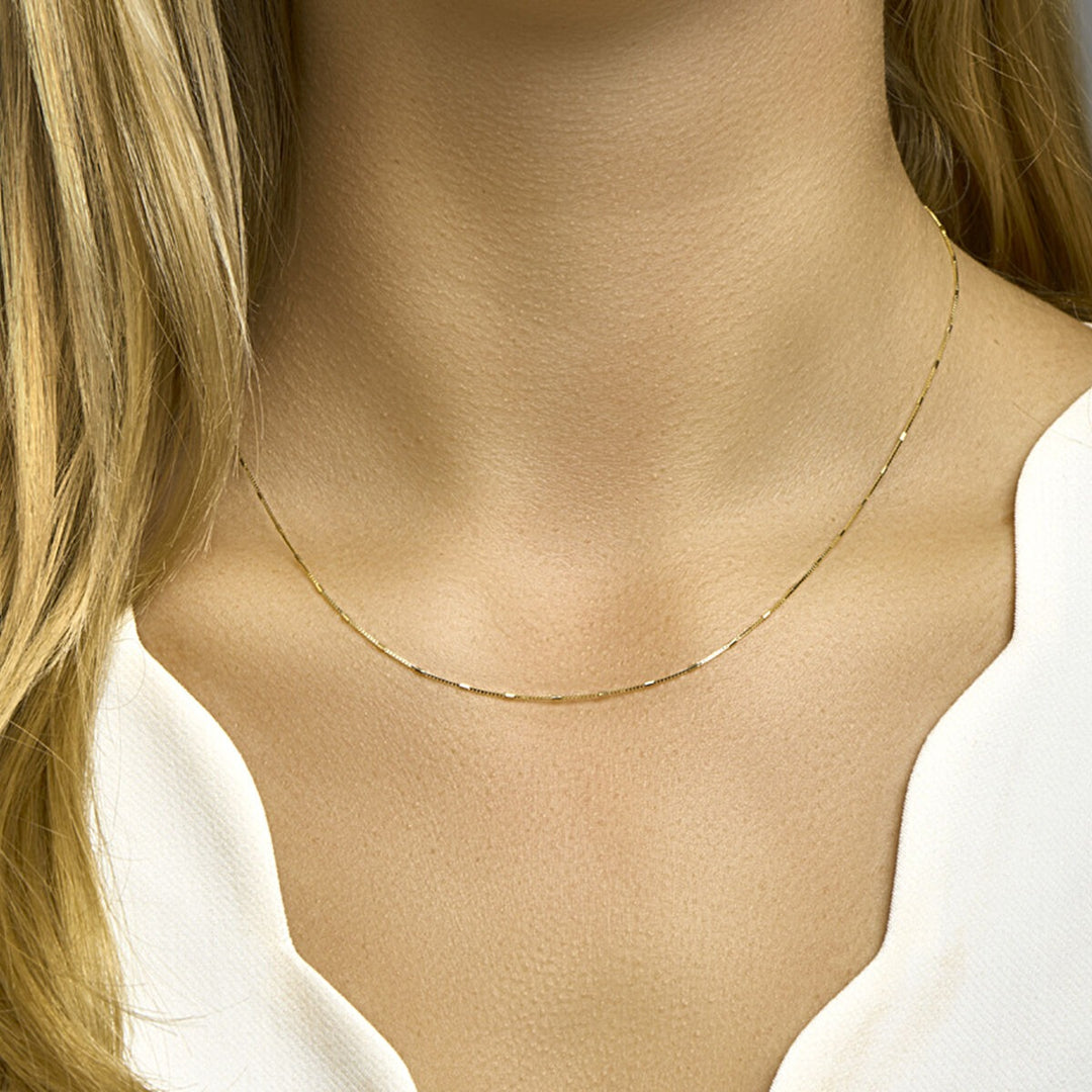 Venezianische Halskette und Stäbe 0,9 mm 45 cm 14 K Gelbgold