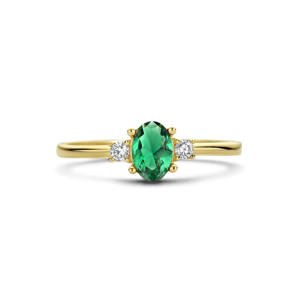 14 Karat Gelbgoldring mit grünem Zirkonia – oval geschliffen