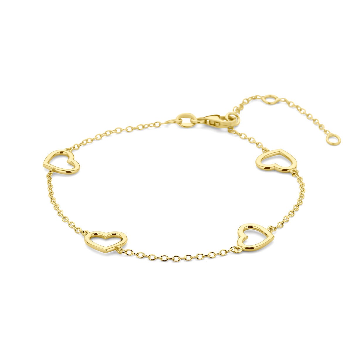 Armband aus 14k Gelbgold mit herzförmigen Elementen und feiner Gliederkette
