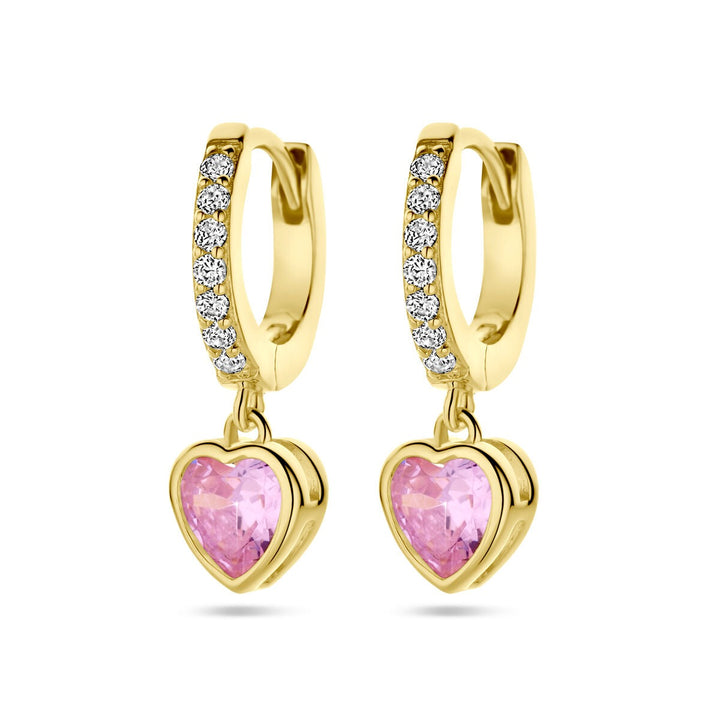 Ohrringe Herz rosa und weiß Zirkonia 1 Mikron Silber vergoldet (gelb)