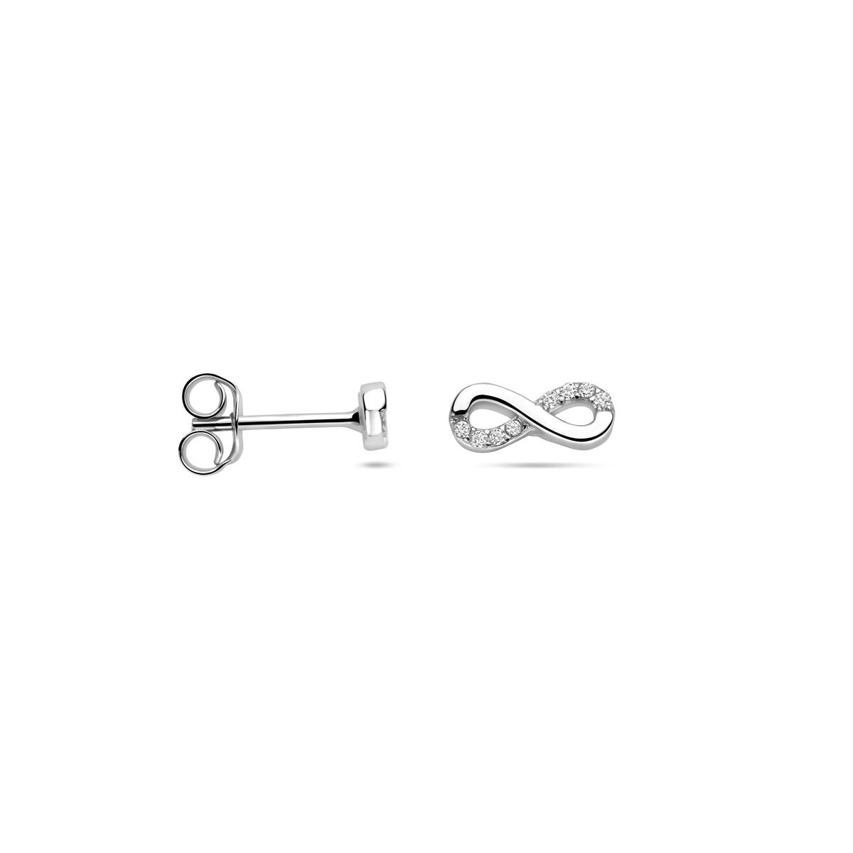 Rhodinierte 925er Silber Infinity Ohrstecker mit Zirkonia