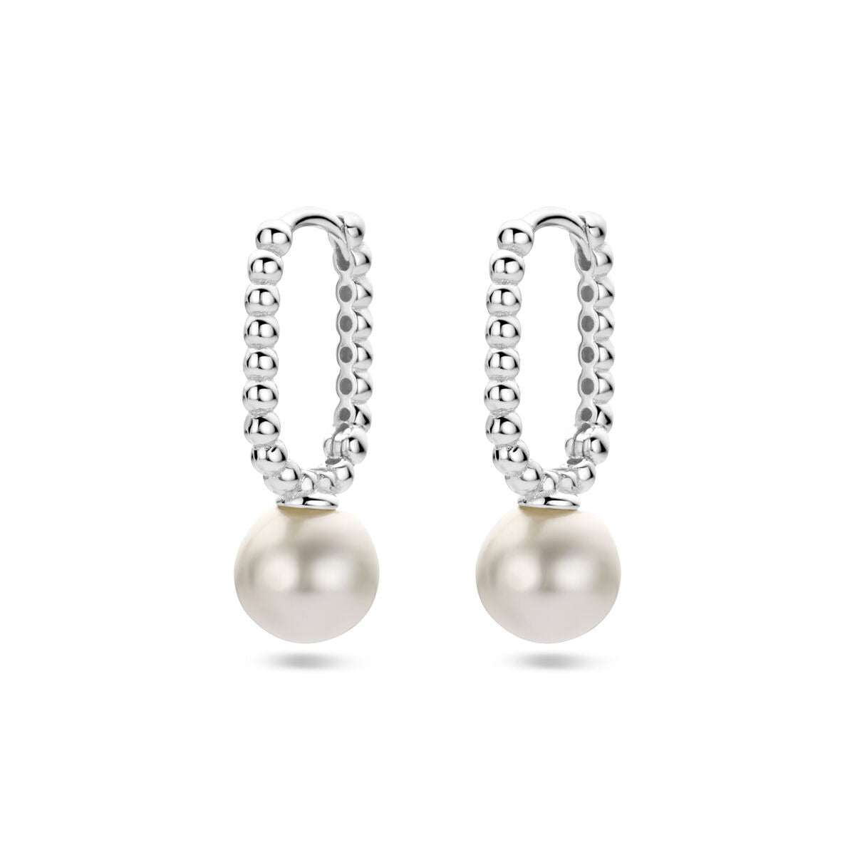 Silberne Damen Klapohringe mit synthetischer Perle und rhodiniertem Finish, Durchmesser 20 mm