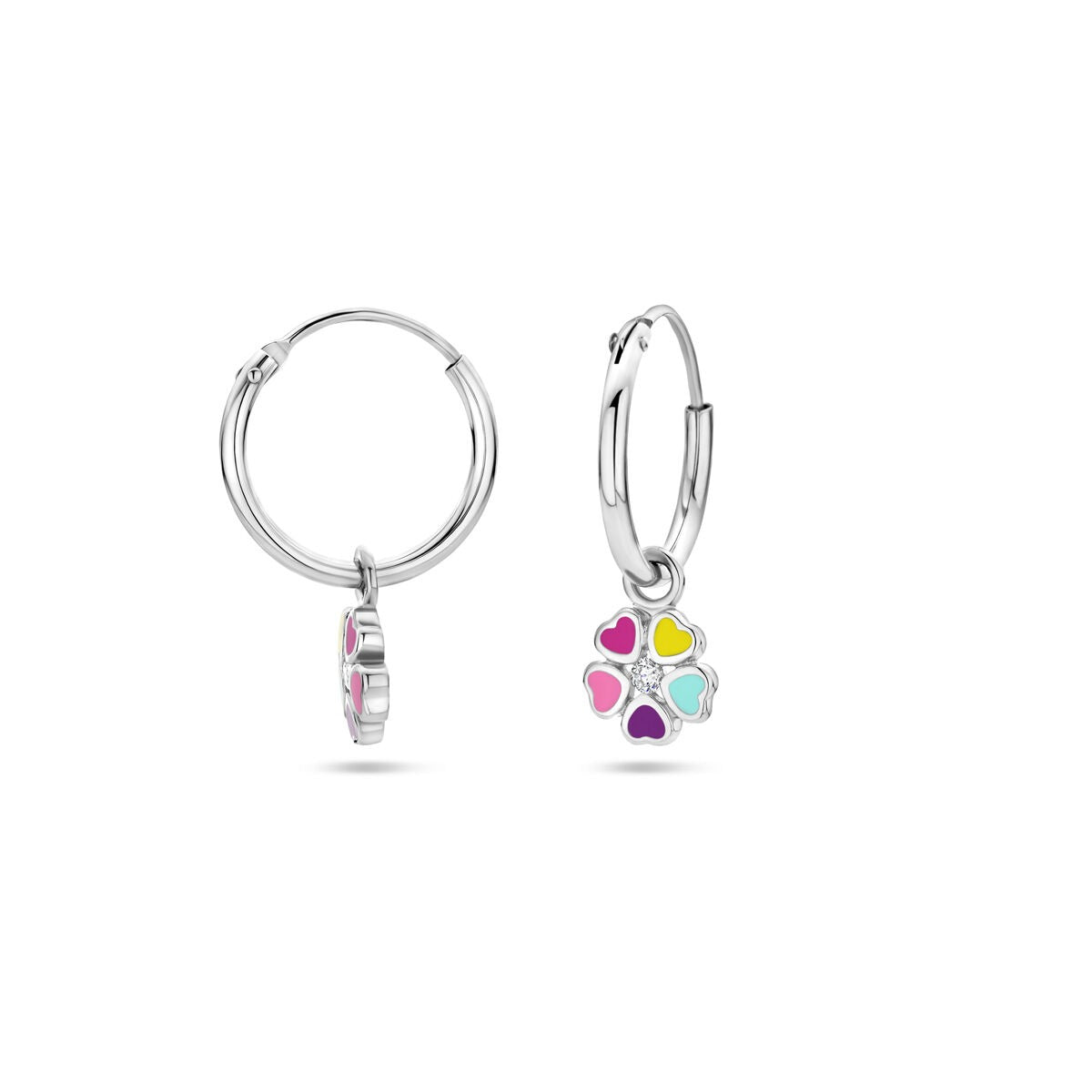Silberne Creolen mit Blume und Zirkonia – rhodiniert