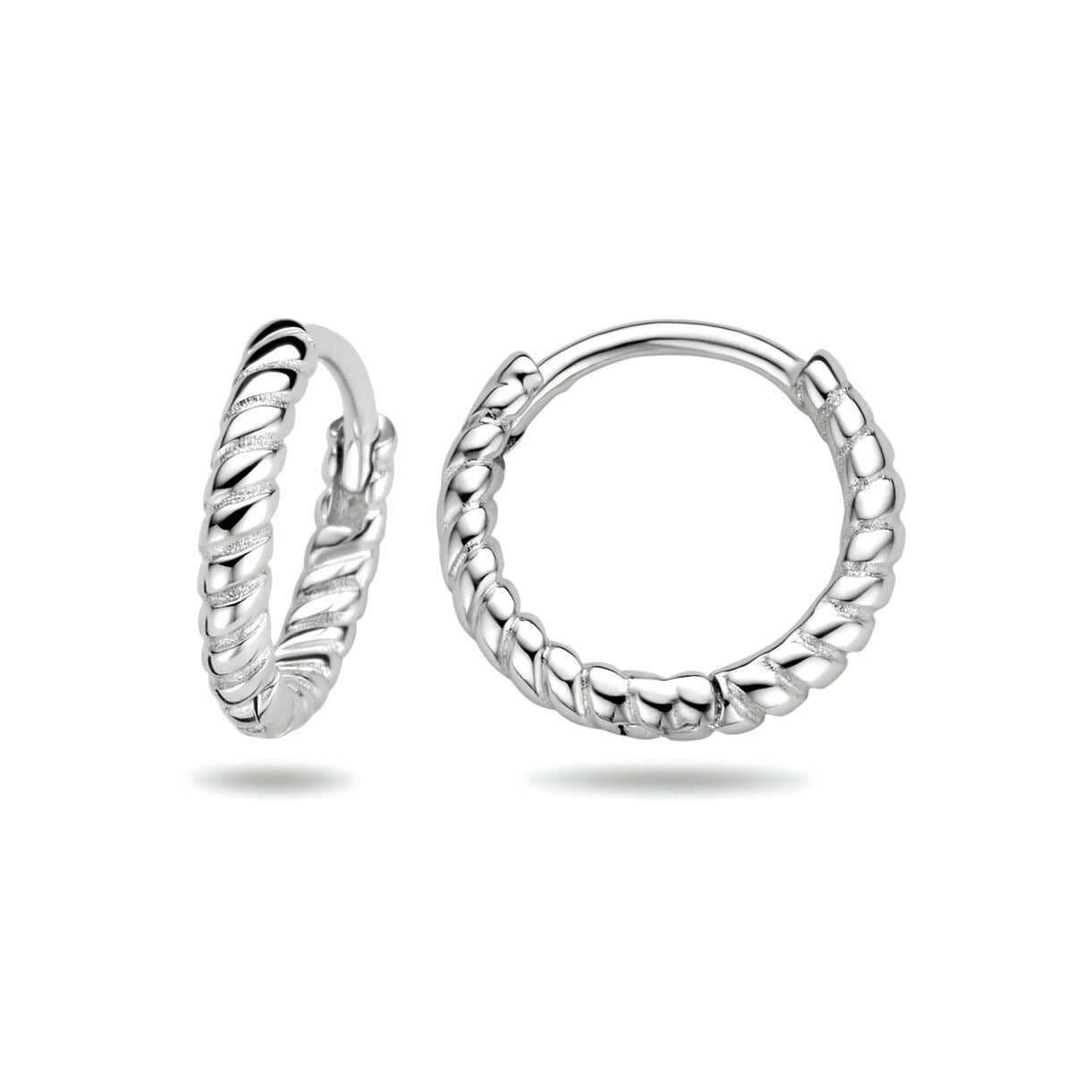 Ohrcreolen Damen Silber – rhodiniertes 925er Silber, gedrehtes Design 11 mm