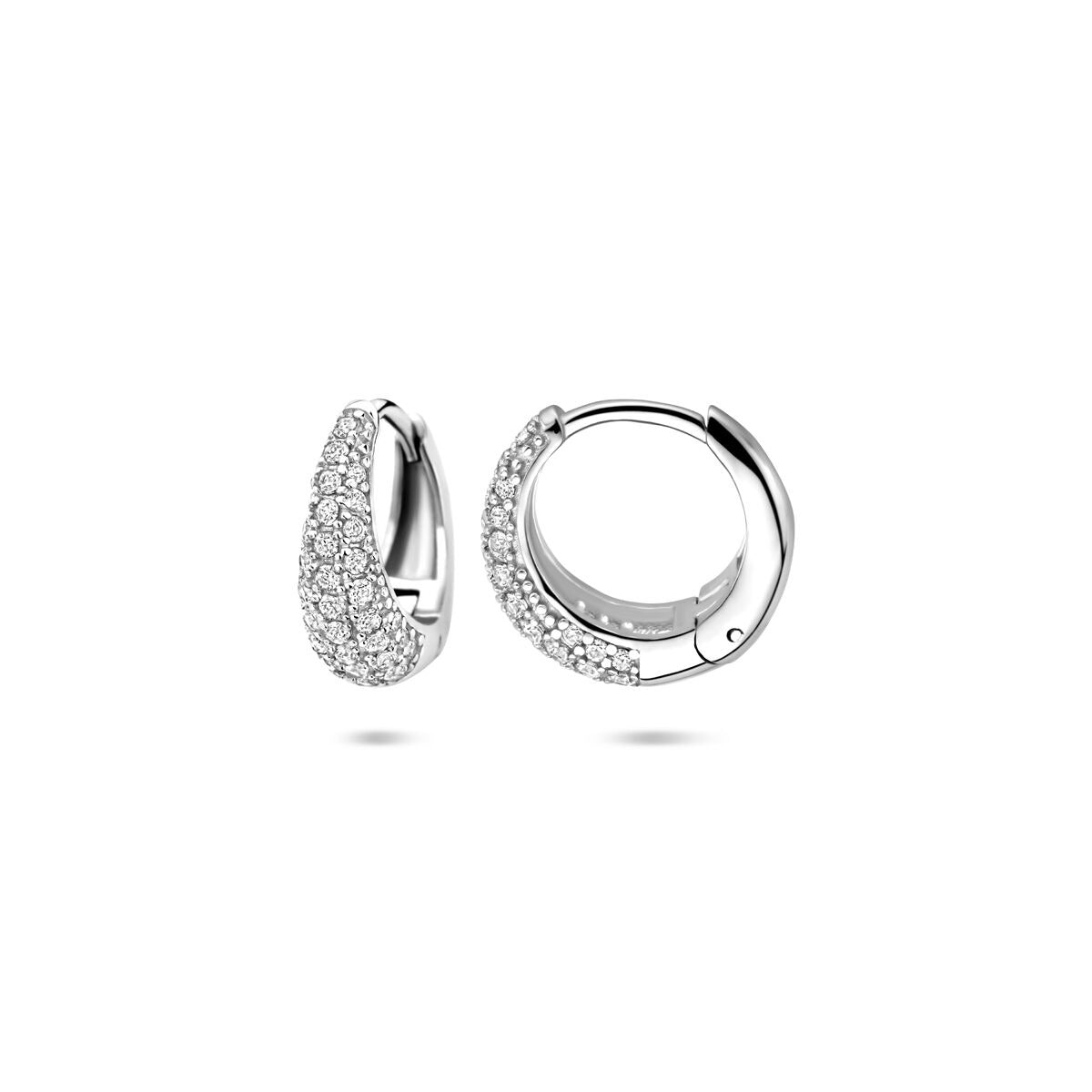 Rhodinierte 925er Silber Klappcreolen mit Zirkonia
