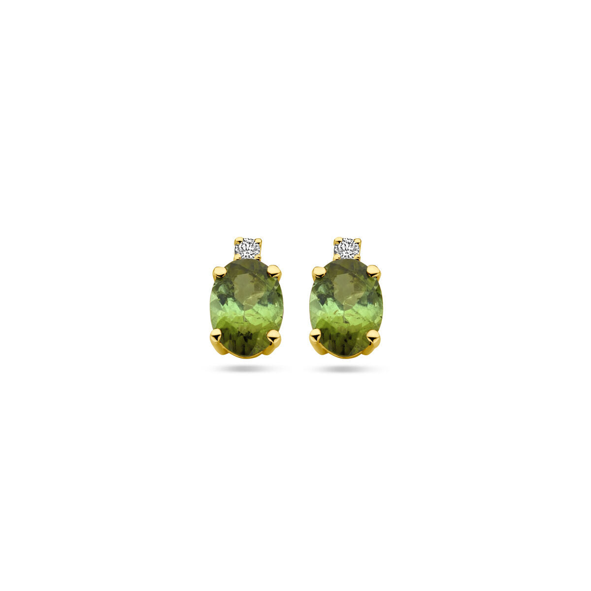 Ohrstecker aus 14 Karat Gelbgold mit ovalem Turmalin und Diamant oben