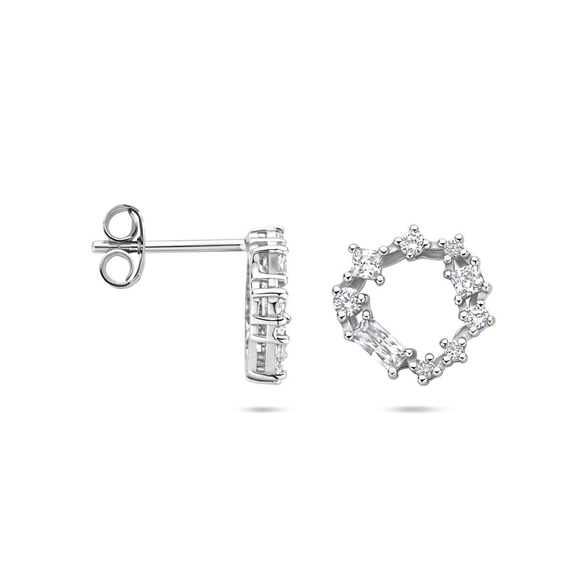 Rhodiniertes Silber Ohrstecker Damen – Mit Brillant Geschliffenem Zirkonia