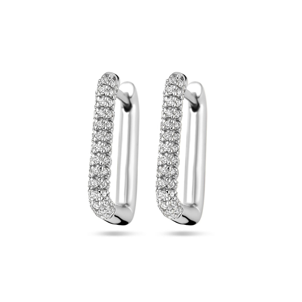 Silberne Klapohringe aus rhodiniertem 925 Silber mit Zirkonia-Steinen in einer Reihe angeordnet