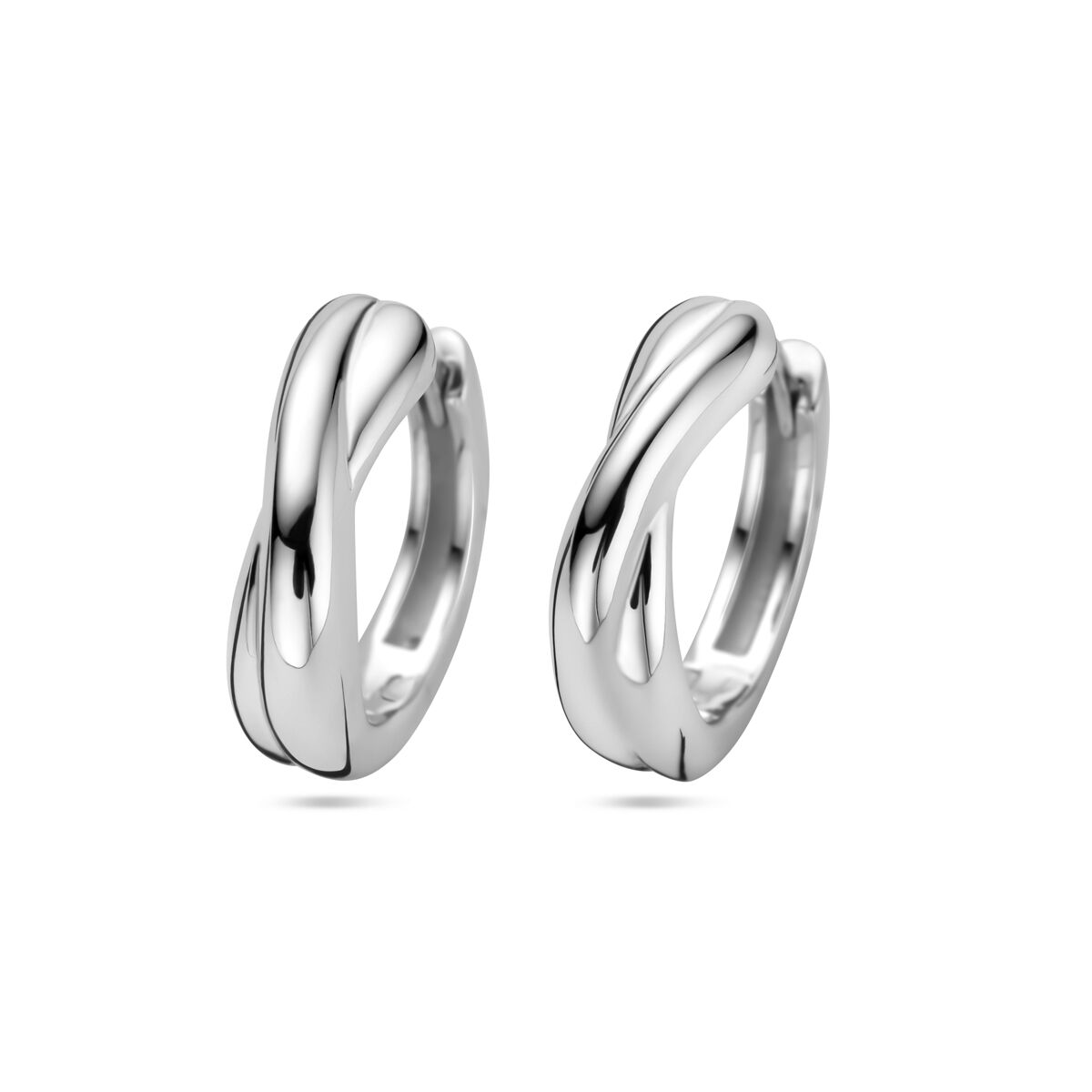 Gerhodinierte Klapp-Ohrringe aus 925 Silber mit einer Breite von 13,5 mm und geschwungener Form