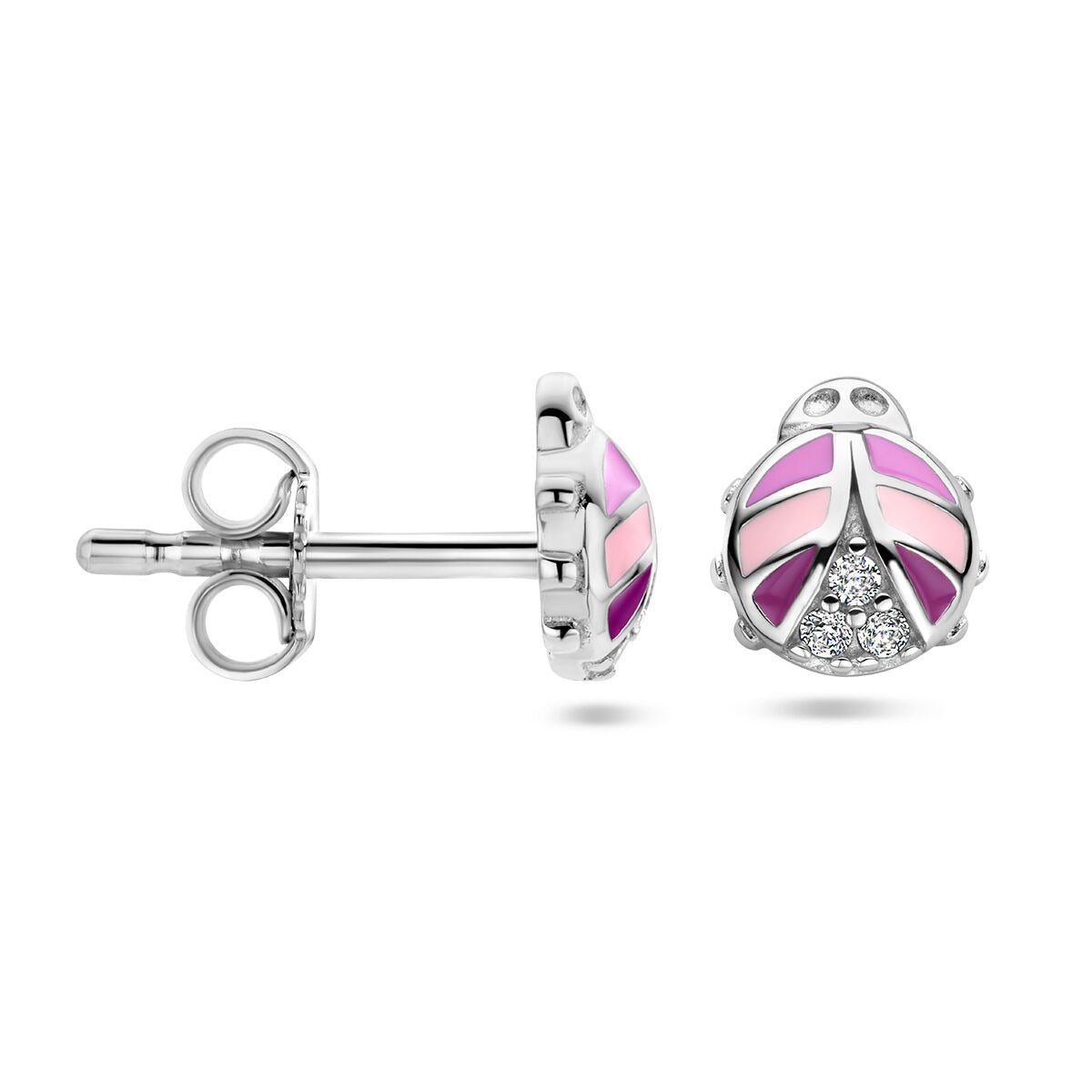 Silberne Marienkäfer Ohrstecker mit Zirkonia – rhodiniertes 925er Silber
