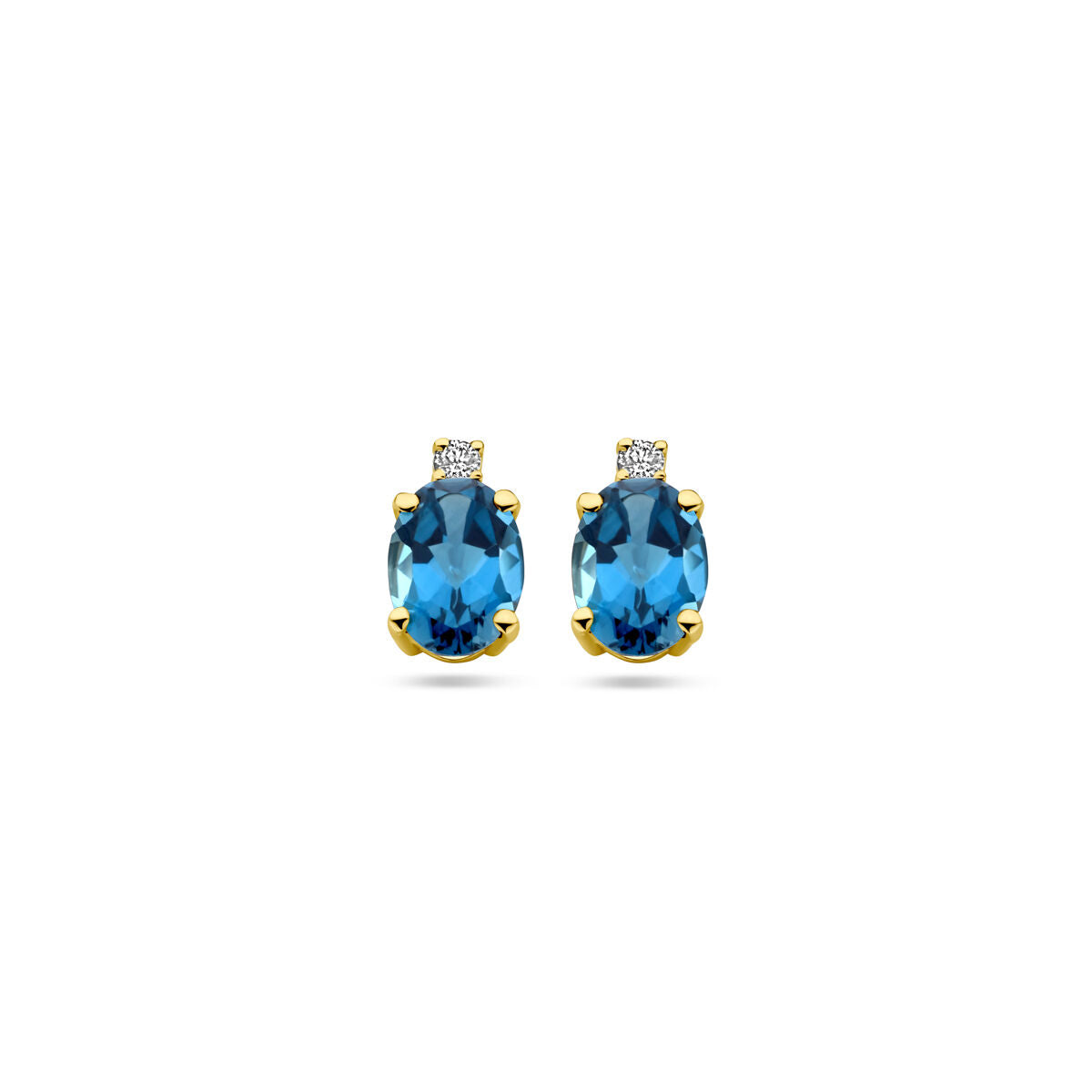 14k gelbgoldene Ohrstecker mit London Blue Topas und Diamant