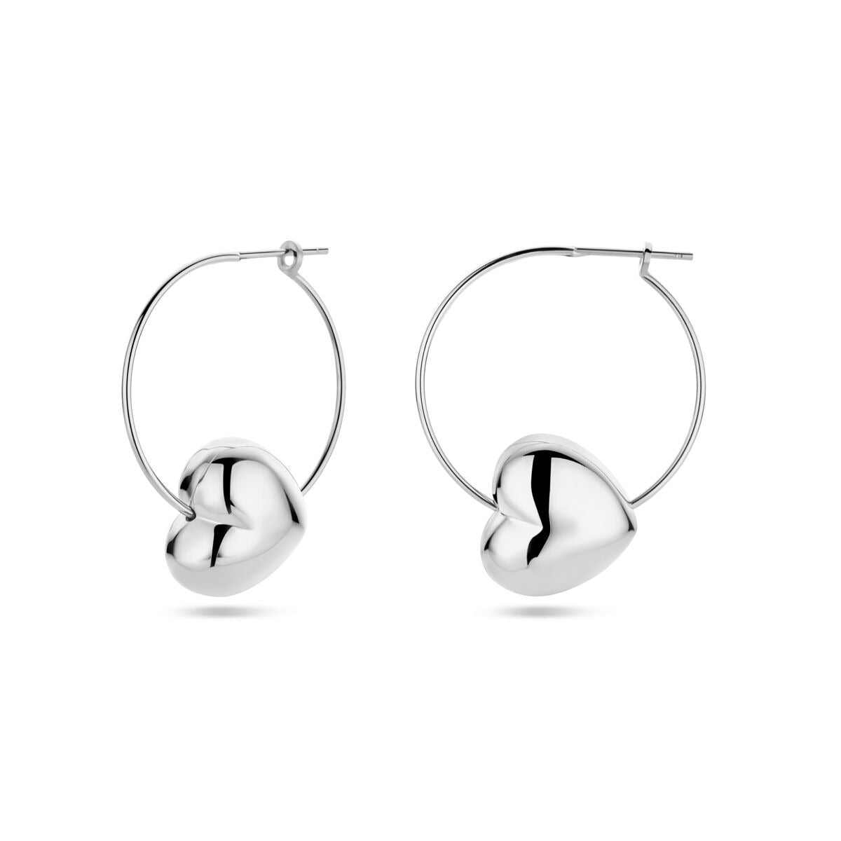 Silberne Damen-Ohrhänger mit herzförmigen Anhängern, rhodiniert, Durchmesser 30 mm