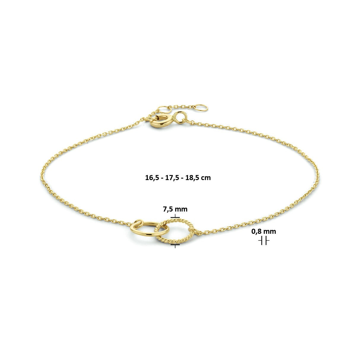 9k Geelgouden dames armband met dubbele cirkels