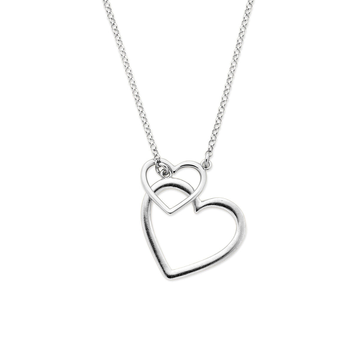 Collier aus rhodiniertem 925 Silber mit zwei offenen Herzen in unterschiedlicher Größe