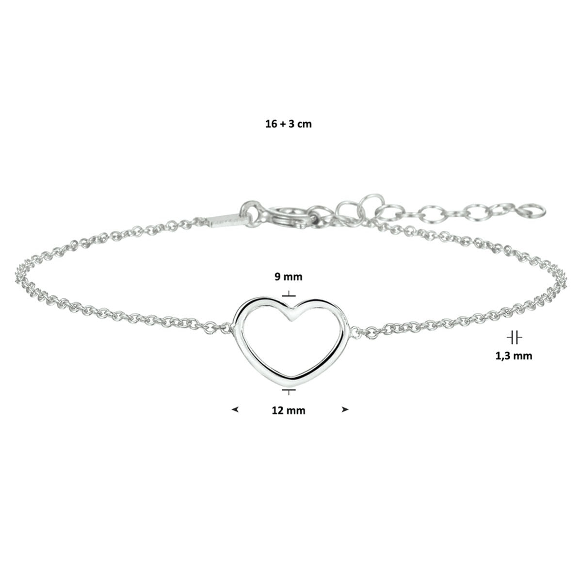 Armband Herz 16 + 3 cm Silber rhodiniert