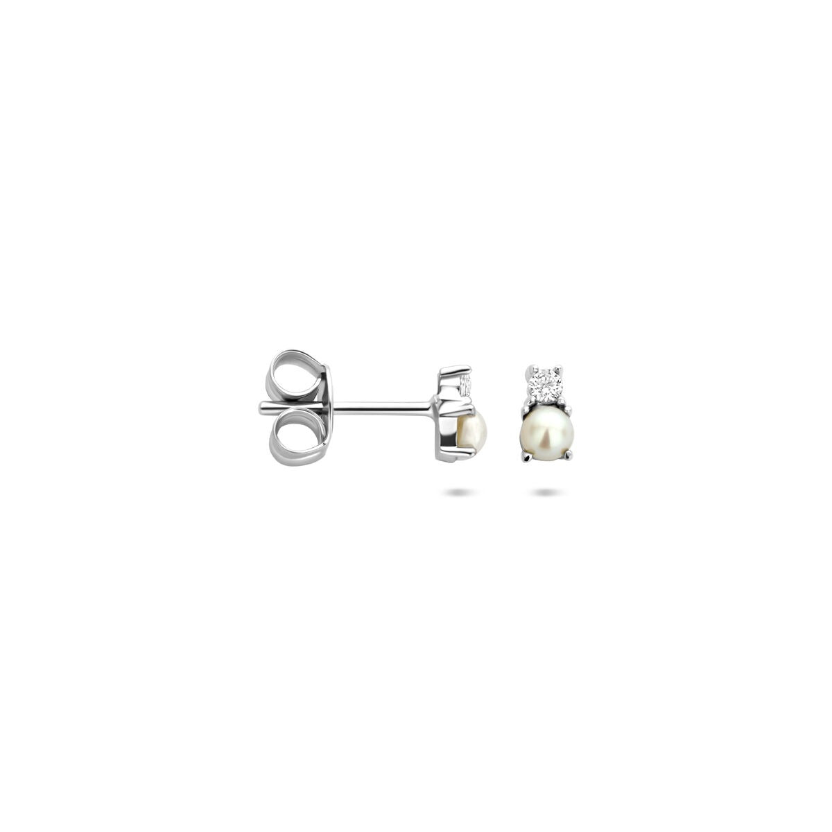 Rhodinierte 925er Silberohrstecker mit Perle und Zirkonia