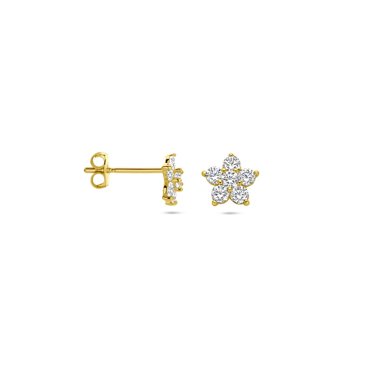 14 Karat Gelbgold Kinder Ohrstecker – blütenförmig mit transparenten Zirkonia