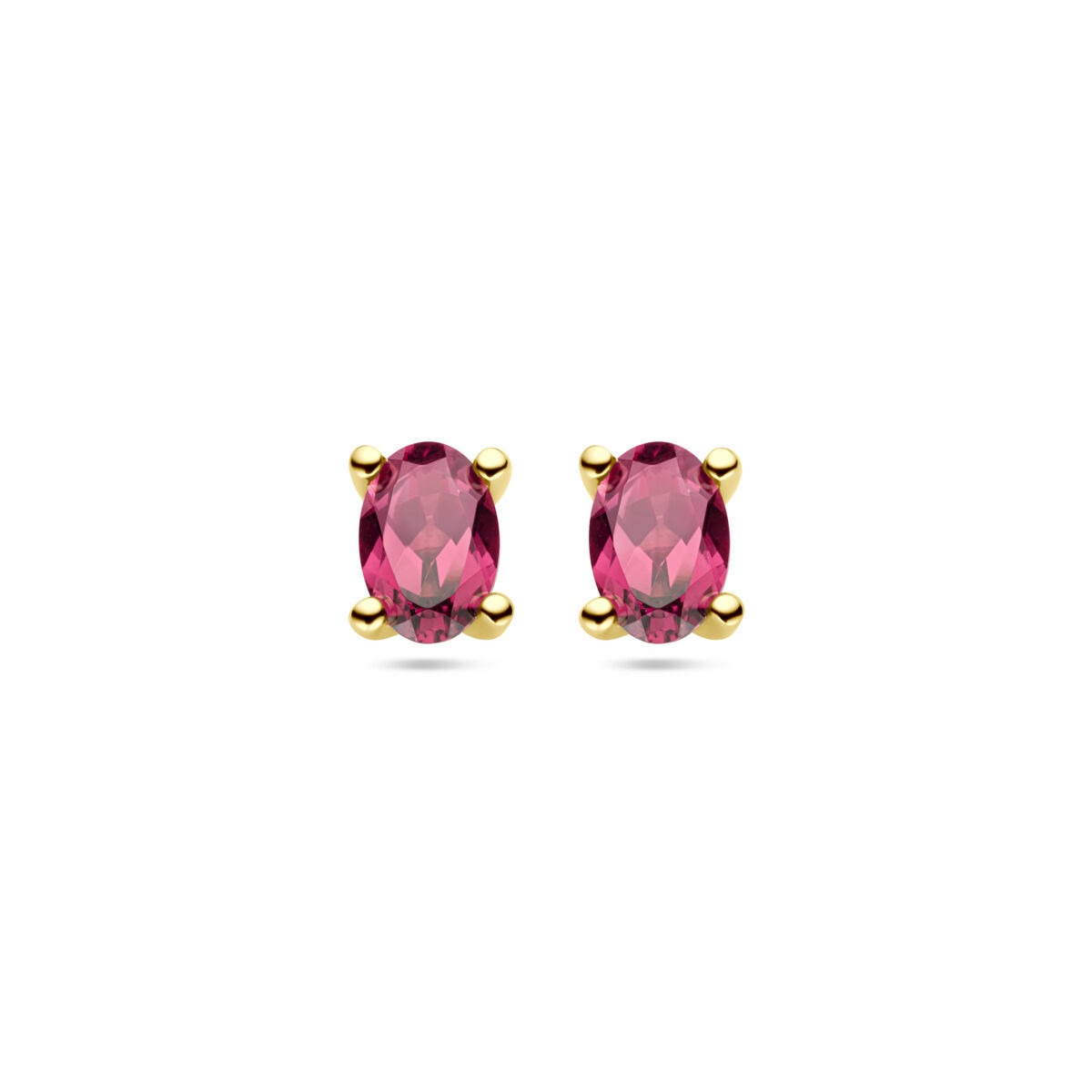 14k goldene Ohrstecker mit rosa Rhodolith in ovaler Form