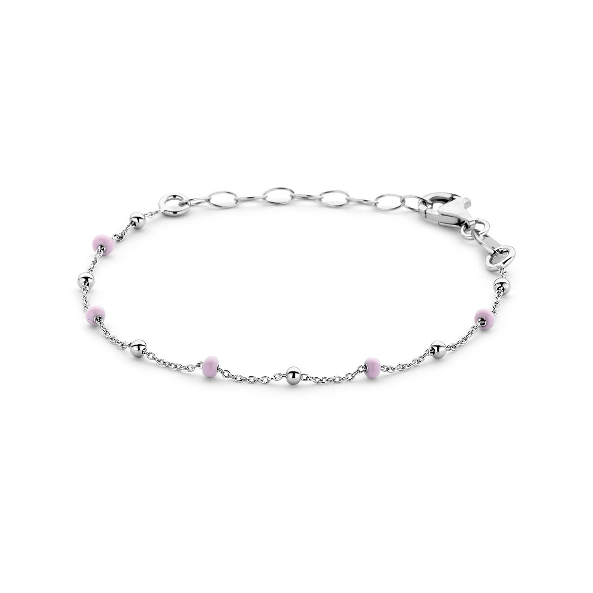 Gerhodineertes Silberarmband für Kinder mit rosa Emaille-Kugeln