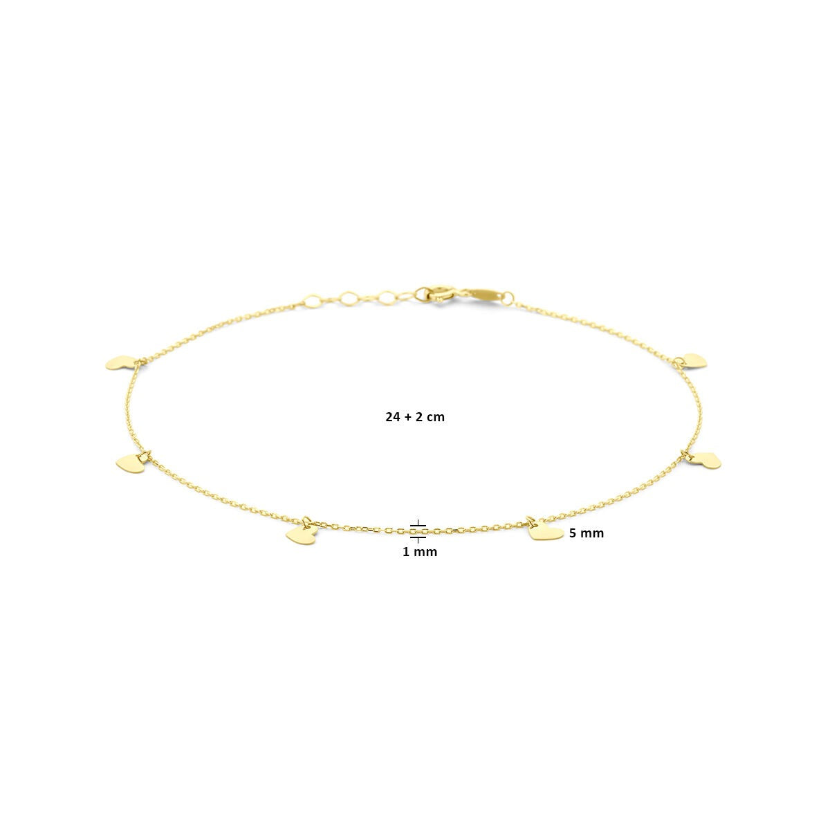 9 Karat Gelbgold Fußkettchen mit Herzchen