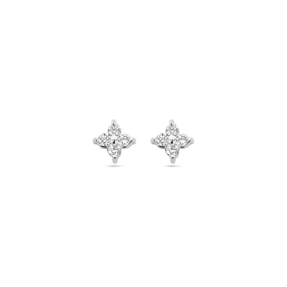 Silberne Damen-Ohrstecker mit Blumenmotiv und Zirkonia, rhodiniert, 5 mm groß
