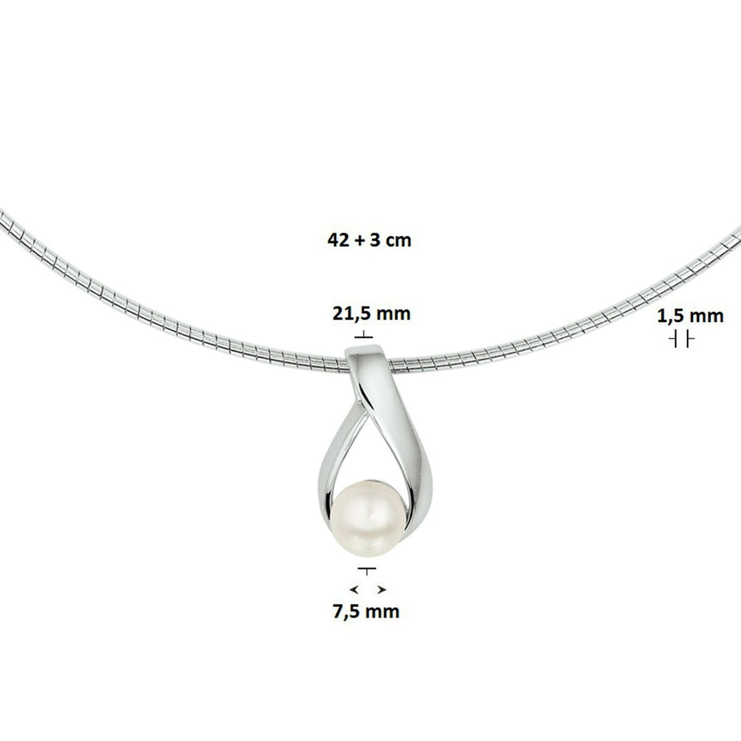 Halskette Perle 42 + 3 cm Silber rhodiniert