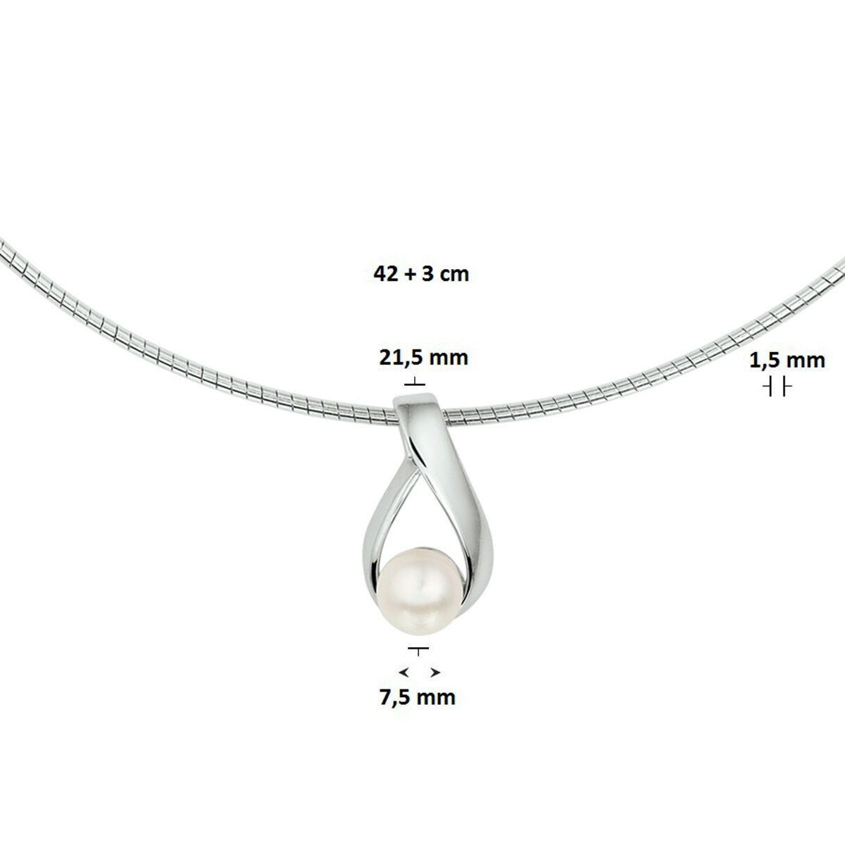 Halskette Perle 42 + 3 cm Silber rhodiniert