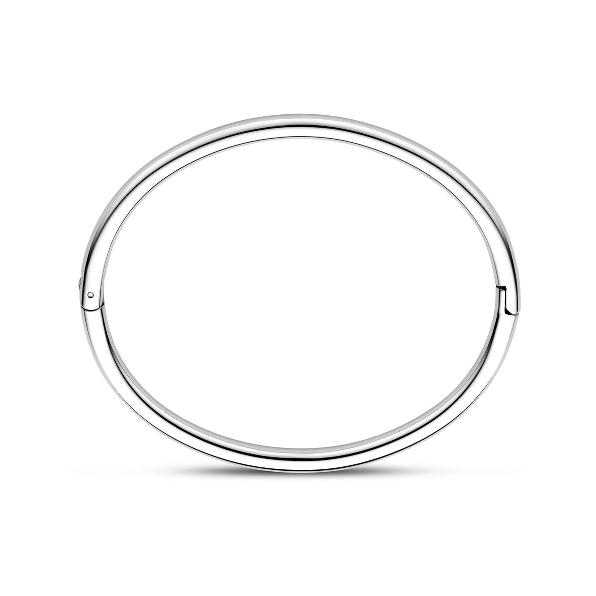 Stahlbangle für Damen mit silberner Oberfläche, 4 mm breit und 60 mm Durchmesser, mit Scharnier.