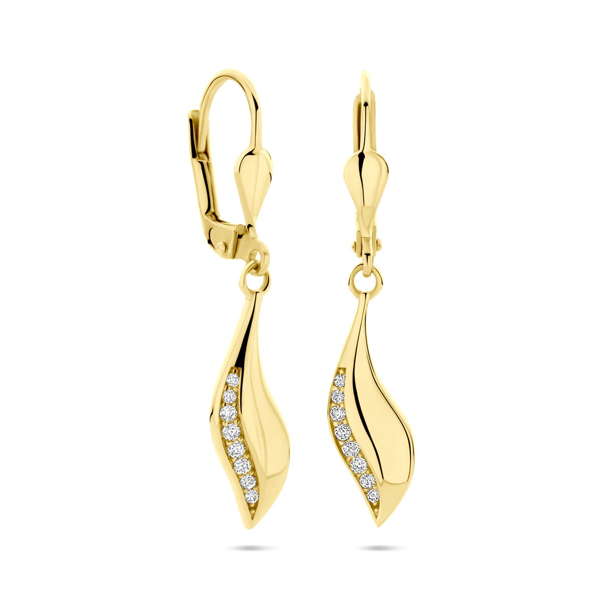 14k Gelbgold Ohrhänger mit Zirkonia – 32 mm hoch