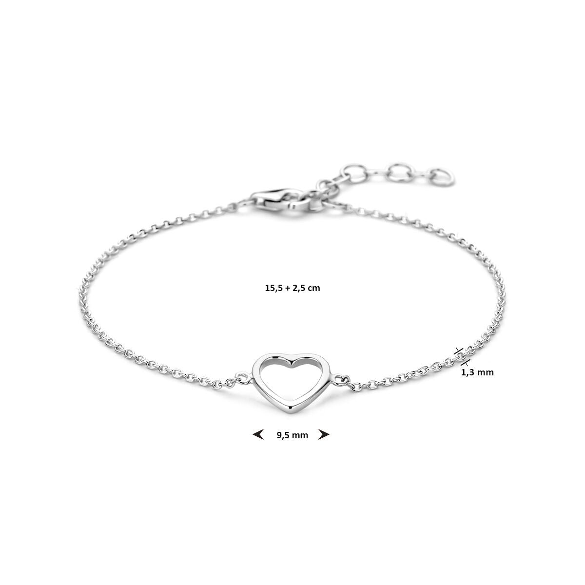 Rhodiniertes Armband aus Silber mit offenem Herz
