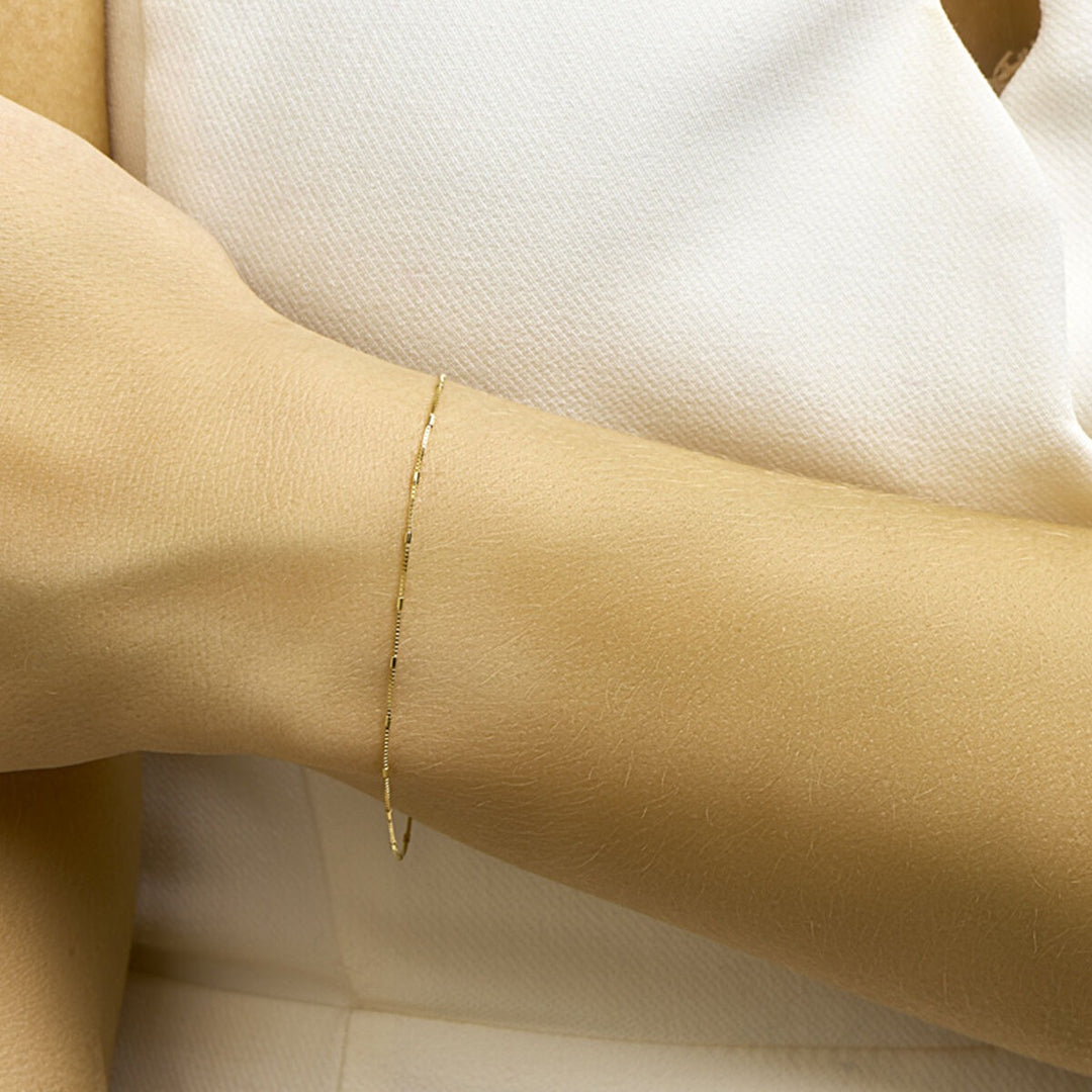 Venezianisches Armband und Stäbe 0,9 mm 18 cm 14 K Gelbgold