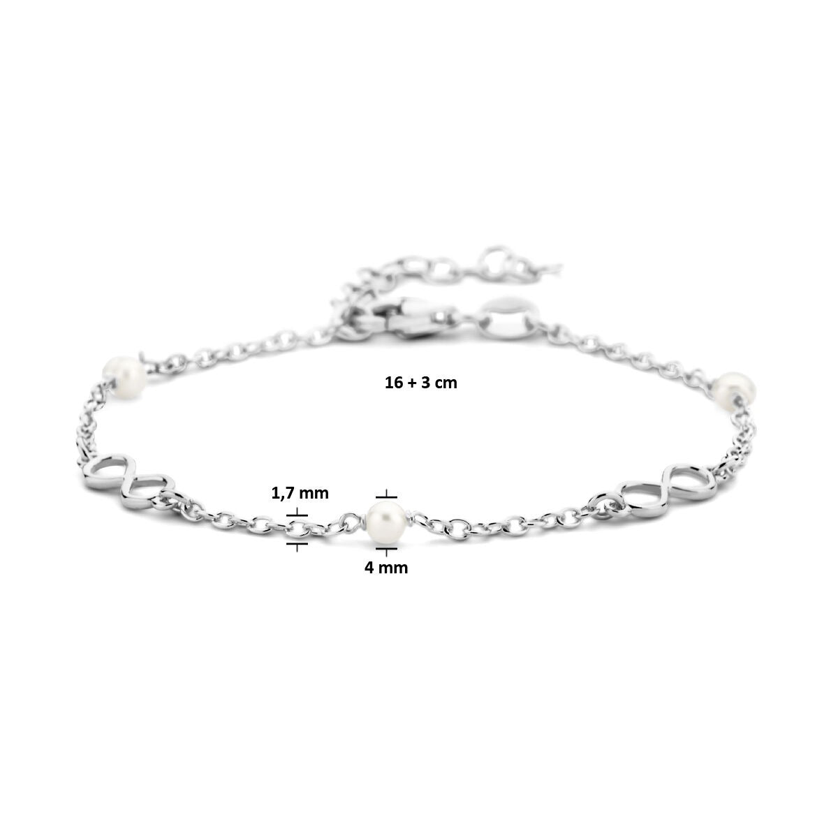 Silbernes Freundschaftsarmband mit Perlen und Infinity-Anhänger – rhodiniertes 925er Silber