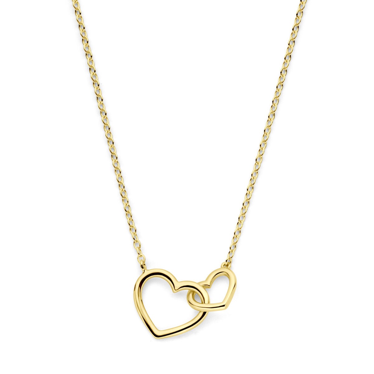 14k Gelbgoldenes Collier mit zwei Herzen in verschlungenem Design