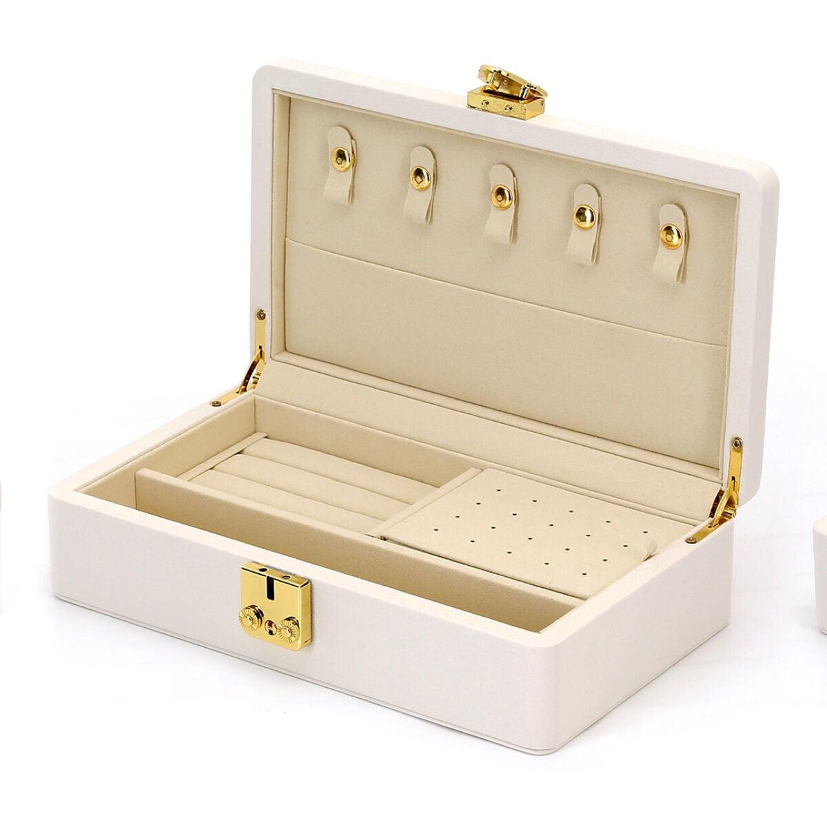 Luxuriöse Schmuckschatulle beige mit gelben Akzenten – kompakt & stilvoll