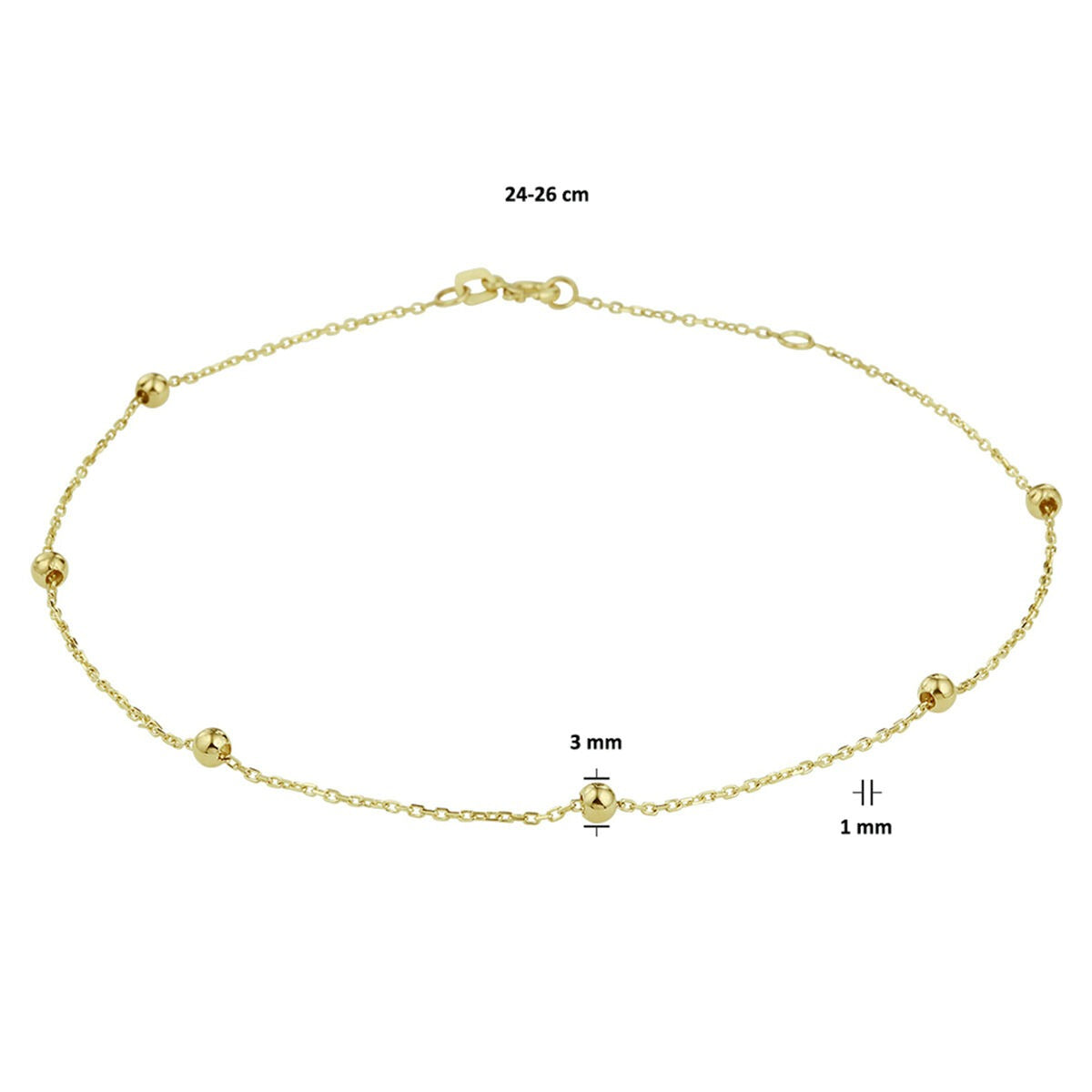 9 Karat Gelbgold Fußkettchen Ankerkette mit Kügelchen