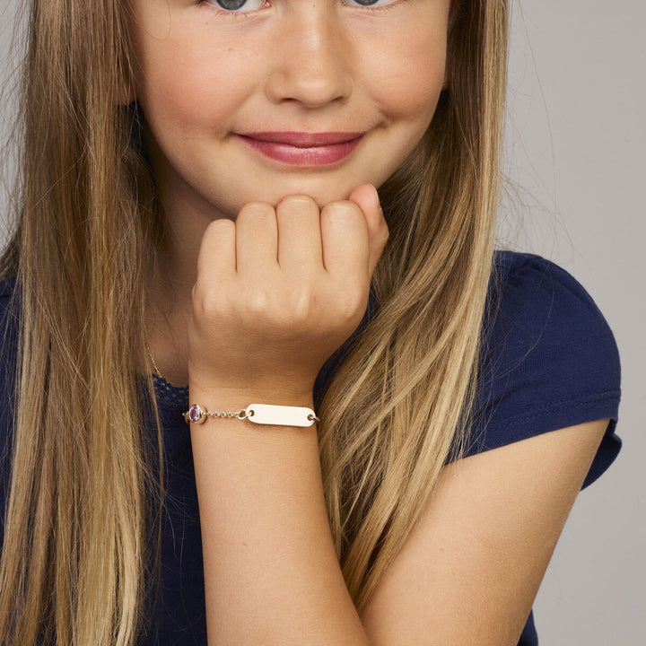 Gerhodineerde 925 zilveren kinder graveerarmband met amethist