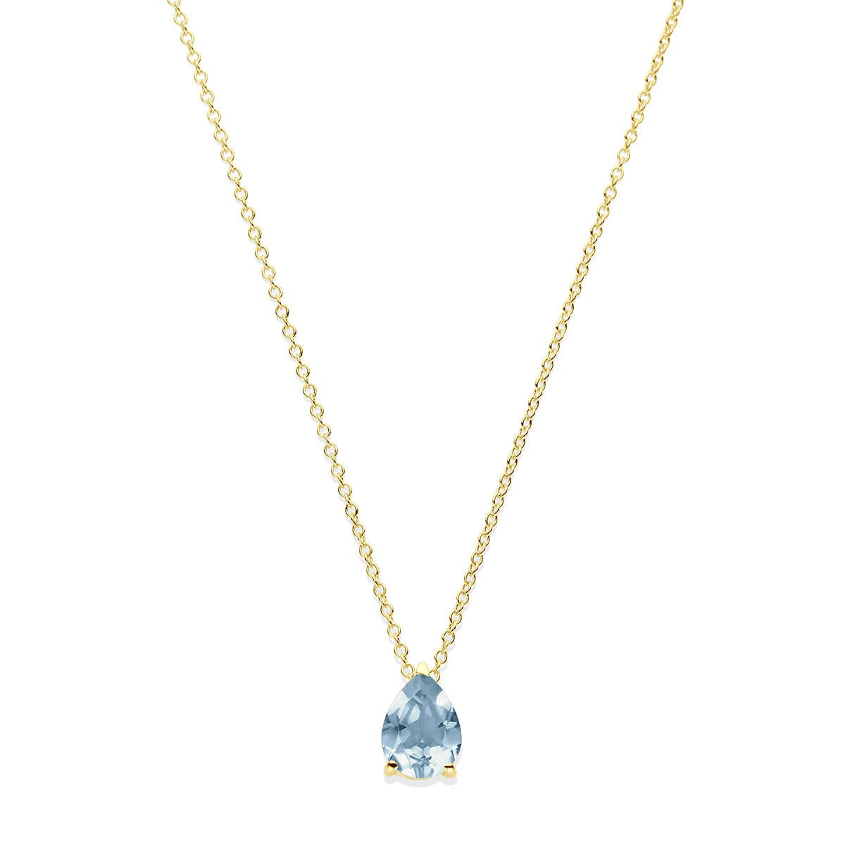 14k Gelbgold-Kette mit tropfenförmigem blauen Topas-Anhänger