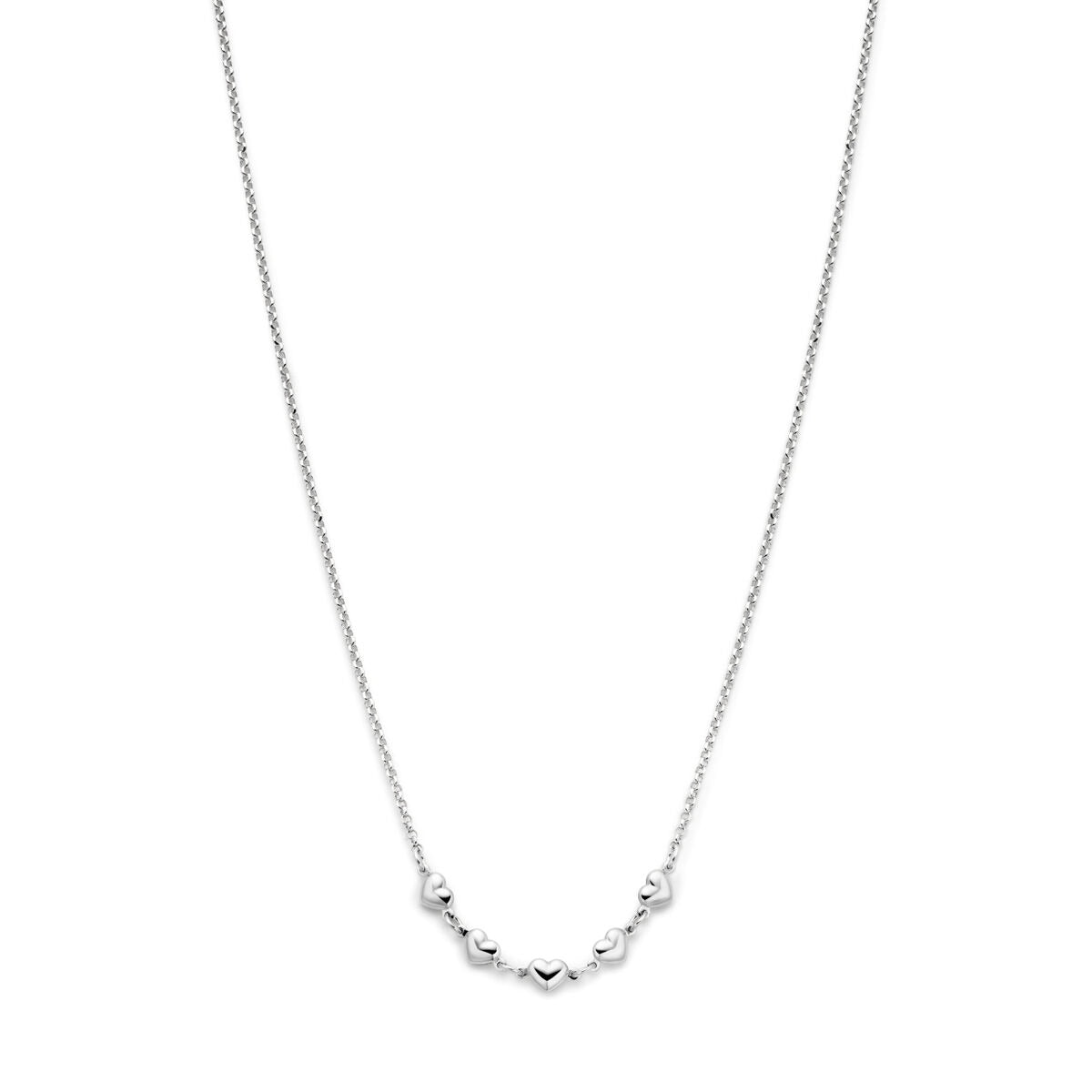Zarte, rhodinierte Damenkette mit Herzchen, Länge 41-45 cm, aus Silber gefertigt