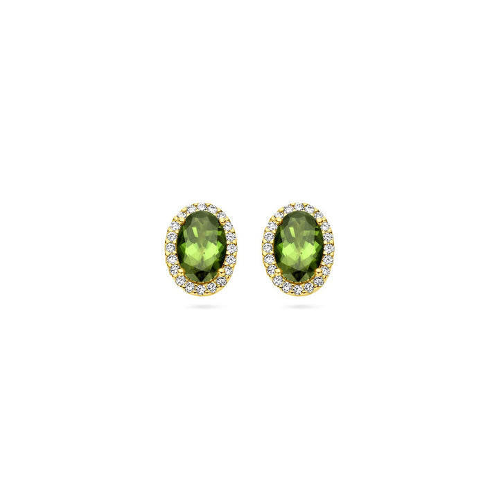 Ohrstecker grüner Turmalin und Diamant 0,12 ct (2x 0,06 ct) h si Halo 14K Gelbgold