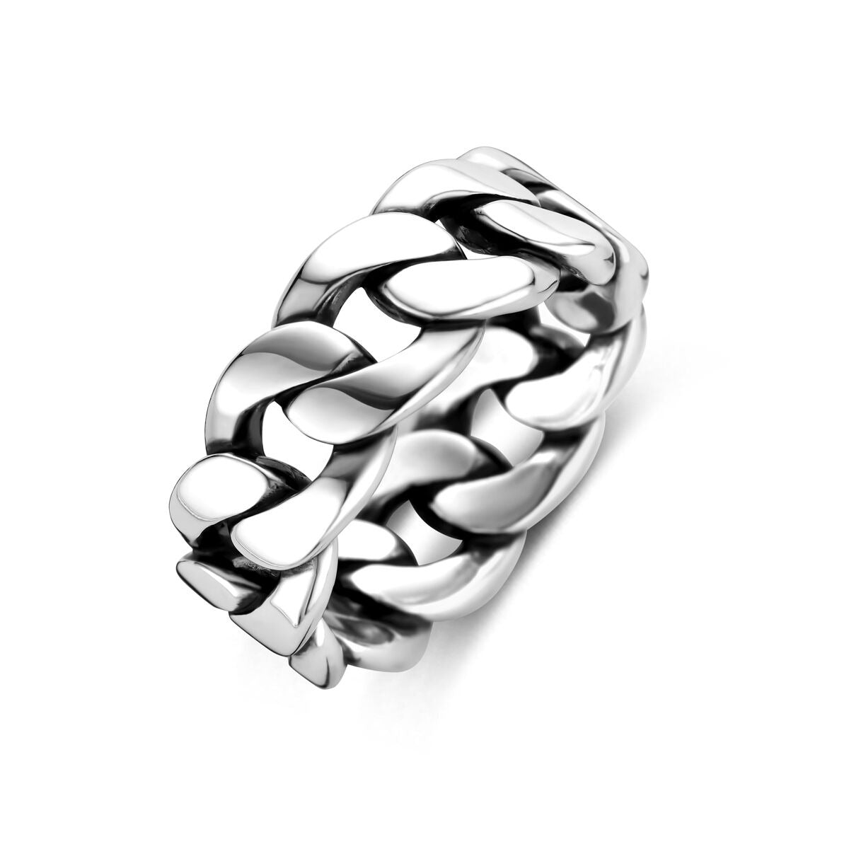 Herrenring aus geoxideertem 925 Silber mit breitem, geflochtenem Design und 10 mm Breite