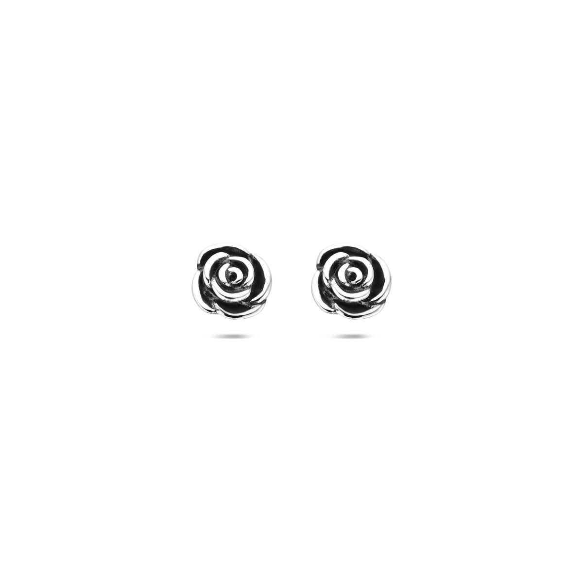 Silberne Ohrstecker mit oxidiertem Blumenmotiv in Form einer Rose