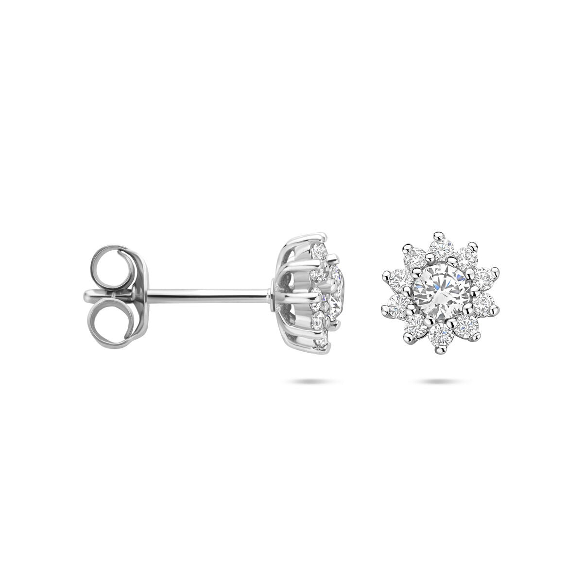 rhodiniertes 925er Silber Ohrstecker mit Zirkonia – 8mm Brillant Zirkonia für Damen