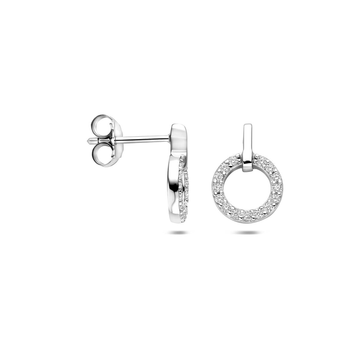 Silberne Ohrstecker mit Zirkonia-Entourage 13 mm