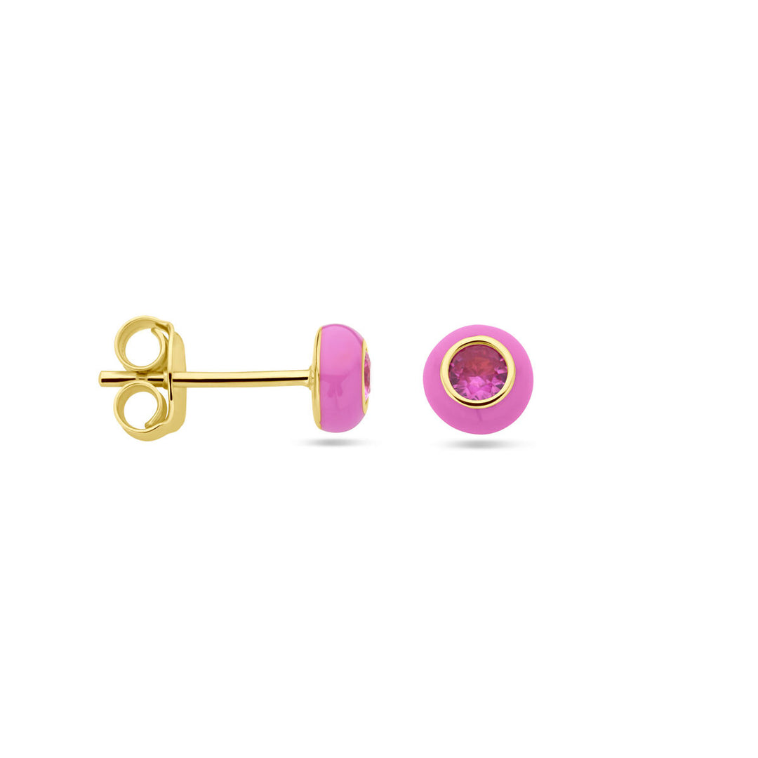 Ohrstecker rosa Emaille und Korund-Zirkonia 1 Mikron Silber vergoldet (gelb)