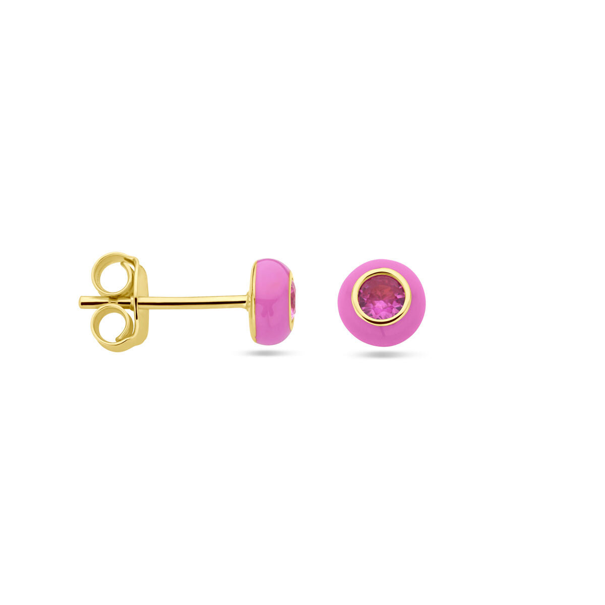 Vergoldete Silberohrstecker mit rosa Emaille und rosa Zirkonia